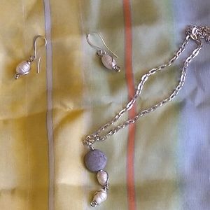 Sterling Pearl Agate Necklace and Earrings